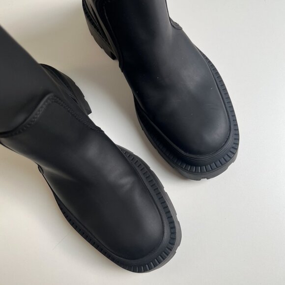 Zara - BLACK FLAT RUBBERIZED KNEE HIGH BOOTS, Size 37 (Lightly used) - Picture 4 of 6
